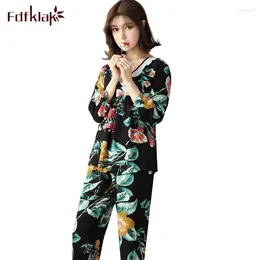 Home Clothing Fdfklak Pijama Feminino Vintage Print Pyjamas Set Long Sleeve Women's Sleepwear Pyjama Suit Large Size Cotton Pyjamas Women