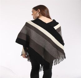 Knitting Women Cloak Fring Ladies Pullover Poncho Glittery Cape Tassel Shawl Female Loose Sweater Coloured Stripe Winter Women Blou7085849