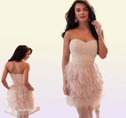 Ostrich Feather Prom Dress Beautiful Pink Sweetheart Beaded Women Wear Special Occasion Dress Evening Party Gown8853574