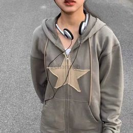 Women's Hoodies Sweatshirts Vintage Sweatshirt Women Casual Star Patch Designs Zip up Hoodies Women Hip Hop Loose Harajuku Punk Gothic Grunge Y2k Clothes 240413