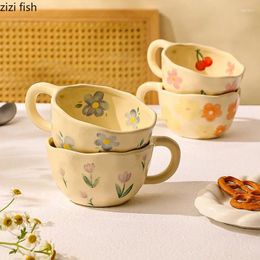 Mugs Creative Ceramic Mug Flower Pattern Coffee Office Juice Cup Milk Handheld Type Water Tea Cups Household Goods