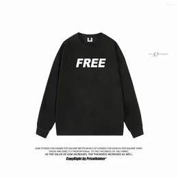 Women's Hoodies Women Casual Loose Tops Round Neck Long Sleeve Suede Pullovers American Retro FREE Letter Graphic Sweatshirts Unisex