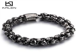 Punk Matte Shiny Skull Bracelets For Men Stainless Steel Brushed Skull Charm Link Chain Brecelet Male Gothic Jewelry2446678