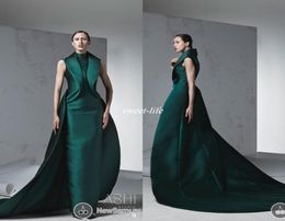 Arabic Women Formal Evening Dresses 2022 High Neck Ruffles Satin with Train Sleeveless Custom Made Formal Wear Pageant Dress1635506