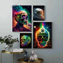 Cool Colorful Skulls Canvas Painting Burning Color Skull Wall Art Poster Prints Picture for Unique Living Room Home Decora Mural