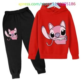 2024 NEW Spring Autumn Girls Stitch Hoodie Set Kids Christmas Clothes Casual Boys Suit Children Suit Hoodies and Pants 2Pcs