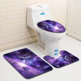 Bath Mats 3pcs Planet Toilet Set Anti-slip Floor Mat Door Rug Bathroom Carpet Practical Home Decoration Sci-Fi