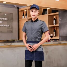 Restaurant Shirt Coffee Shop Tops Hotel Work Clothes Summer Short Sleeve Waiter Uniforms Bakery Work Wear Catering Food Service