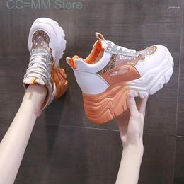 Casual Shoes Spring Women Chunky Sneakers Breathable Mesh 9cm Wedge Heels Platform Femme Sports Dad