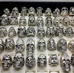 Men039s Fashion 50pcs Lots Top Mix Style Big Size Skull Carved Biker Silver Plated Rings Jewellery Skeleton Ring7668687