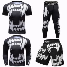 Wholesale 4 in 1 MMA Rashguard Customized Logo Design Jiujitsu Training Sets Men Active Track Suit Black polyester Sport wear