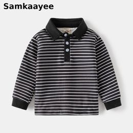 3-9Y Kids Polo Shirts Baby Boys Striped Tees Spring Autumn Children Long Sleeve Tops Turn-Down Collar Soft School Clothes Y22