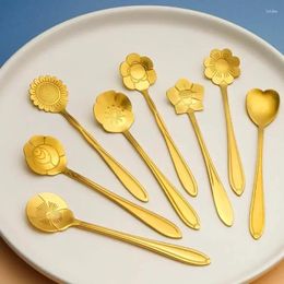Dinnerware Sets Flower Ice Stir Set Coffee Small Silver Dessert Spoon Cream Milk Tool Teaspoon Gold Steel Stainless