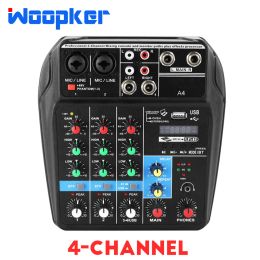 Mixer Sound Mixer 4Channel Console Bluetooth USB Record Computer 48V Phantom Power Delay Repaeat Effect Audio DJ Mixer
