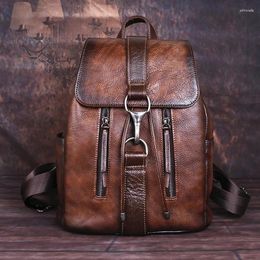 School Bags Natural Skin Women Backpack For Girls Book Daypack Knapsack Retro Female Travel Laptop Bag Genuine Leather Rucksack