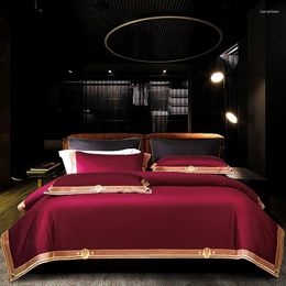 Bedding Sets Luxury 1000TC Pure Red Egyptian Cotton Set Soft Gold Embroidery Satin Bed Linens Stitch Duvet Cover 220x240 4pcs/6pcs