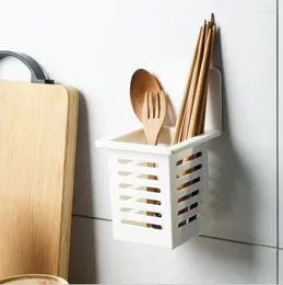Kitchen Storage Simple Hollow Out Wall Hanging Chopstick Cage Nail Free Traceless Paste Removable Rice Spoon Tableware Drain Box