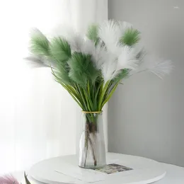 Decorative Flowers 56cm Artificial Pampas Grass With Leaf For Home Wedding Decoration DIY Flower Wall Vase Fake Plant Reed