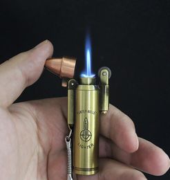 Novel Cigarette Lighter Bullet Shape Butane Gas Windproof Jet Torch Flame Grinding Wheel Cigar Lighter Keychain Pendant1611941