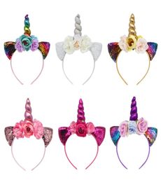 Accessories Hair sticks Glitter Metallic Headband Girls Chiffon Flowers Hairband For Kids leaf flower Unicorn Horn M1547868951