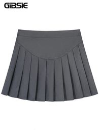 GIBSIE Plus Size Women High Waist Pleated Skirt Kawaii Casual School Korean ALine Grey Black Mini Skirts for Girls 240328