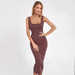 Casual Dresses Women's Suspender Bodycon Midi Dress Elegant Retro Solid Color Sleeveless Square Neck Ribbed Tank Party Office Daily