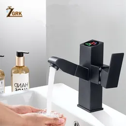 Bathroom Sink Faucets LED Basin Faucet Intelligence Temperature Digital Display Pull Out Wash Taps Brass