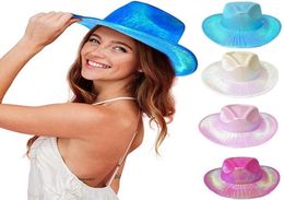 Berets Funny Party Hats Cowboy Hat For Women Cowgirl Costume Space Holographic Rave Decorative Custom9135717