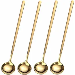 Coffee Scoops 4Pcs Stainless Steel Spoons Stirring Long Handle Ice Tea Scoop Gold For Espresso