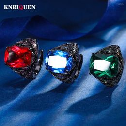 Cluster Rings 2024 Vintage 12 16MM Ruby Sapphire Emerald Ring Gemstone Party Fine Jewelry Black For Women Lady Accessories Bithday Gifts