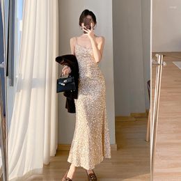 Casual Dresses Sexy Evening Elegant Party Long Dress Women Red France Vintage Strap Female Glitter Bodycon Korean Style Summer