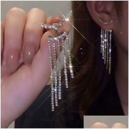 Dangle Chandelier Luxury Rhinestone Tassel 14K White Gold Earrings For Women Fashion Hanging Zircon Earring 2024 New Shiny Korean Ins Dheum