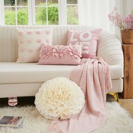 Modern Ins Style Pink Girl Heart Throw Pillow Nordic Short Plush Cushion Sofa Headrest Cover