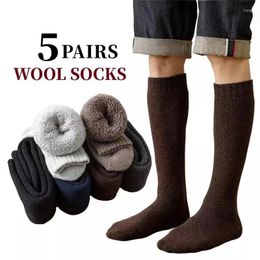 Men's Socks 5pairs/Lot Winter Wool Knee High Super Thick Warm Solid Color Soft Comfort Deodorant Snow Stockings EU38-46