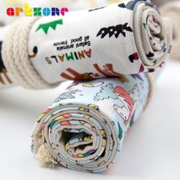 36 Holes Canvas Wrap Roll Up Pencil Bag Colourful Cloth Pencil Case Kawaii Canvas Pen Bag for Girls Boys