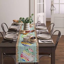Easter Rabbits Eggs Green Wood Grain Linen Table Runners Dresser Scarves Table Decor Farmhouse Dining Table Runners Party Decor
