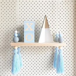 Decorative Plates Baby Nordic Original Wooden Beads Wall Shelves With Pearl And Tassel Nursery Room Clothes Organisation Hooks