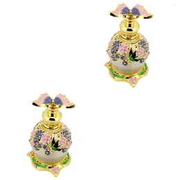 Storage Bottles Set 2 Essential Oil Bottle Perfume Travel Mini Glass Alloy Container