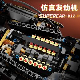 Technical Famous Black Gold V12 Racing Car Assembly Building Blocks Expert Speed Vehicle Model DIY Bricks Moc Toys for Boys Gift
