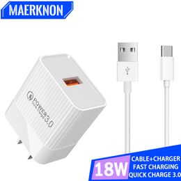 USB Charger Fast Charging Portable Phone Charger Adapter Quick Charge 3.0 For iPhone Samsung Xiaomi Type C PD Cable Wall Charger