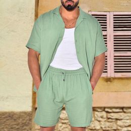 Men's Tracksuits Suit Two-piece Set Daily Holiday Solid Summer Casual Lapel Linen Loose Men Oversized