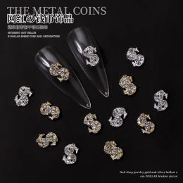 Bottles 100pcs Bulk Bling Money Sign Nail Charm Gold/sier Dollar Rhinestones Gems Metal Nails Accessories Diy Nail Jewelry Charms Gem