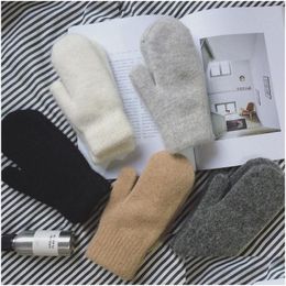 Hats Scarves Sets Five Fingers Gloves Women Winter Keep Warm Plus Cashmere Solid Elasticity Soft Fl Mittens Imitation Fur Knitted Dro Dhqf4