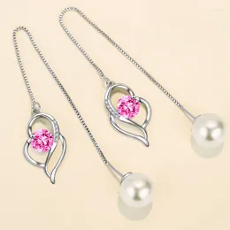 Dangle Earrings Luxury Women Silver Color Ear Line Fashion All-match Pearl Geometric Heart Earring For Girl Jewelry Gifts