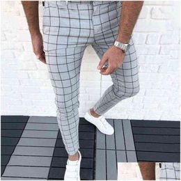 Men'S Pants Mens Smart Casual Fashion Clothing Plaid Pencil Thin Mid Waist Jogger Trousers For Men X220214 Drop Delivery Apparel Dhyyv