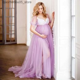 Maternity Dresses Sexy Lace Rainbow Network Pregnant Dress Long Pregnant Dress Photo Shooting Pregnant Dress Photo Prop Q240413