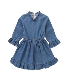 INS Baby girls Denim dress Spring Autumn Children Ruffle sleeve princess dress fashion Boutique Kids Clothing C56499992084