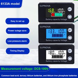 Car Battery Capacity Indicator LCD Digital Electricity Metre DC 8-100V Lead-acid Lithium LiFe PO4 Voltage Tester 12V 24V 48V 72V