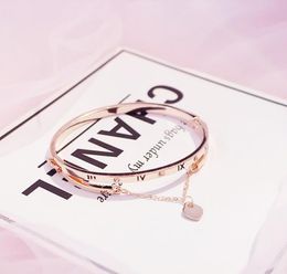Whole Rose Gold Stainless Steel Bracelets Bangles Female Heart Forever Love Brand Charm Bracelet for Women Famous Jewelry4563698