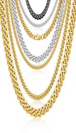 Fashion Wholale Women Men Necklace Jewelry Custom 16 Inch 10Mm Gold Plated Stainls Steel Cuban Link Chain Necklace2221298